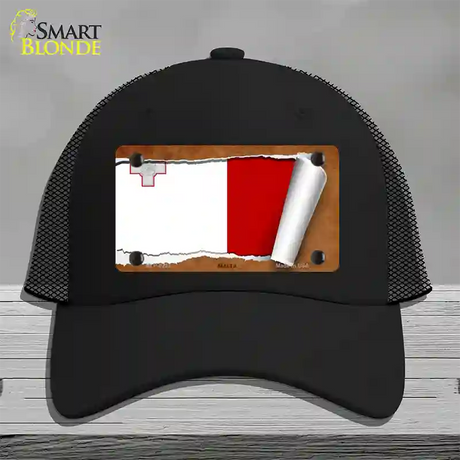 Malta Flag Scroll Novelty License Plate Hat Mesh / Black