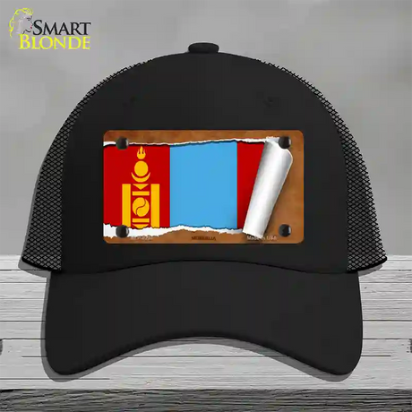 Mongolia Flag Scroll Novelty License Plate Hat Mesh / Black