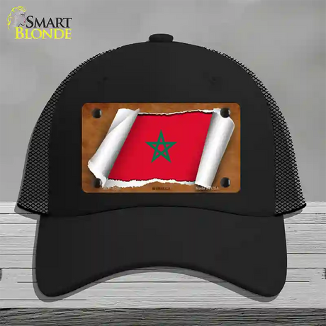 Morocco Flag Scroll Novelty License Plate Hat Mesh / Black