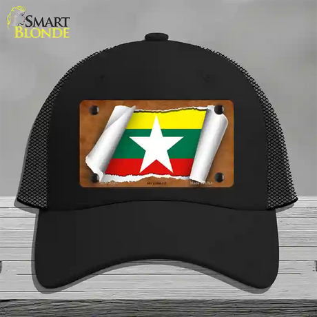 Myanmar Flag Scroll Novelty License Plate Hat Mesh / Black