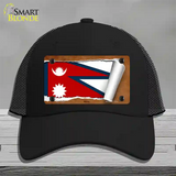 Nepal Flag Scroll Novelty License Plate Hat Mesh / Black