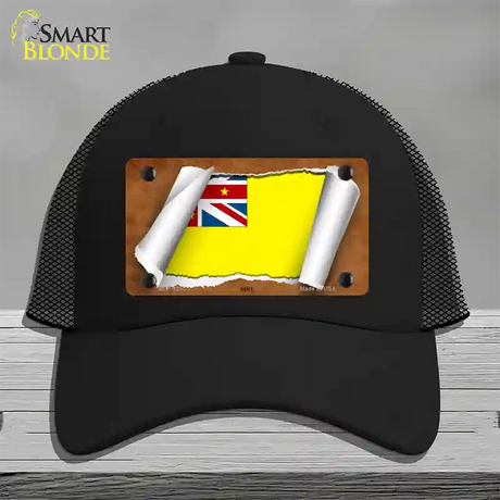 Nive Flag Scroll Novelty License Plate Hat Mesh / Black