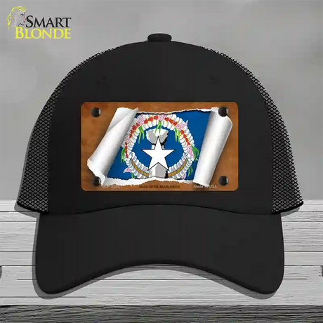 Northern Marianas Flag Scroll Novelty License Plate Hat Mesh / Black