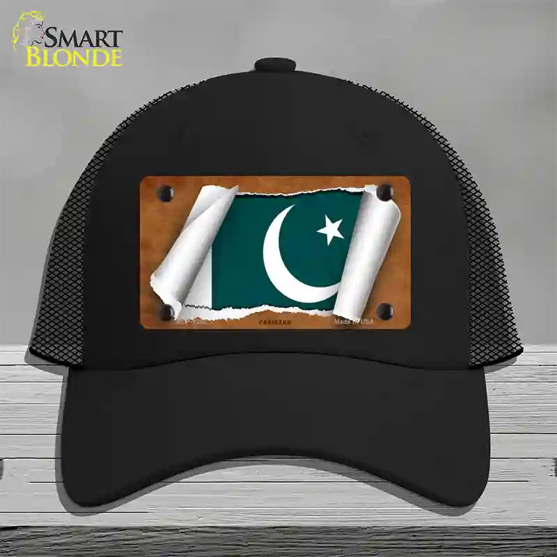 Pakistan Flag Scroll Novelty License Plate Hat Mesh / Black