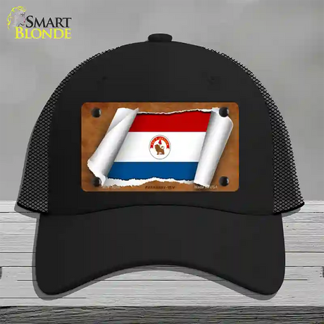 Paraguay-REV Flag Scroll Novelty License Plate Hat Mesh / Black