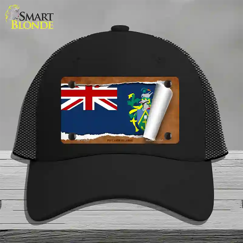 Pitcairn Islands Flag Scroll Novelty License Plate Hat Mesh / Black