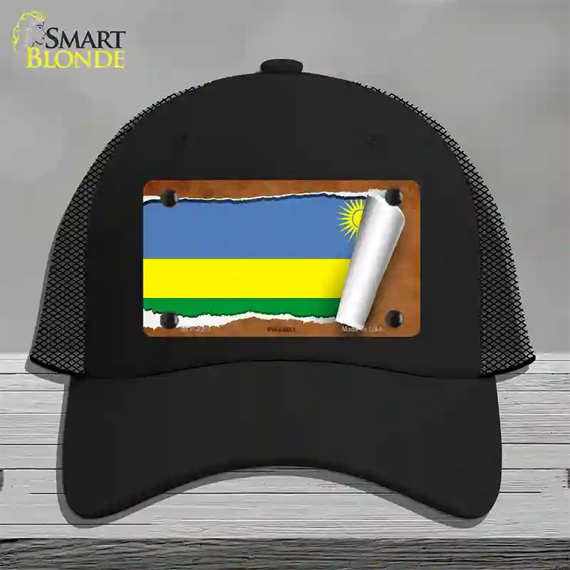 Rwanda Flag Scroll Novelty License Plate Hat Mesh / Black