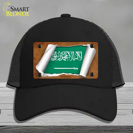 Saudi Arabia Flag Scroll Novelty License Plate Hat Mesh / Black