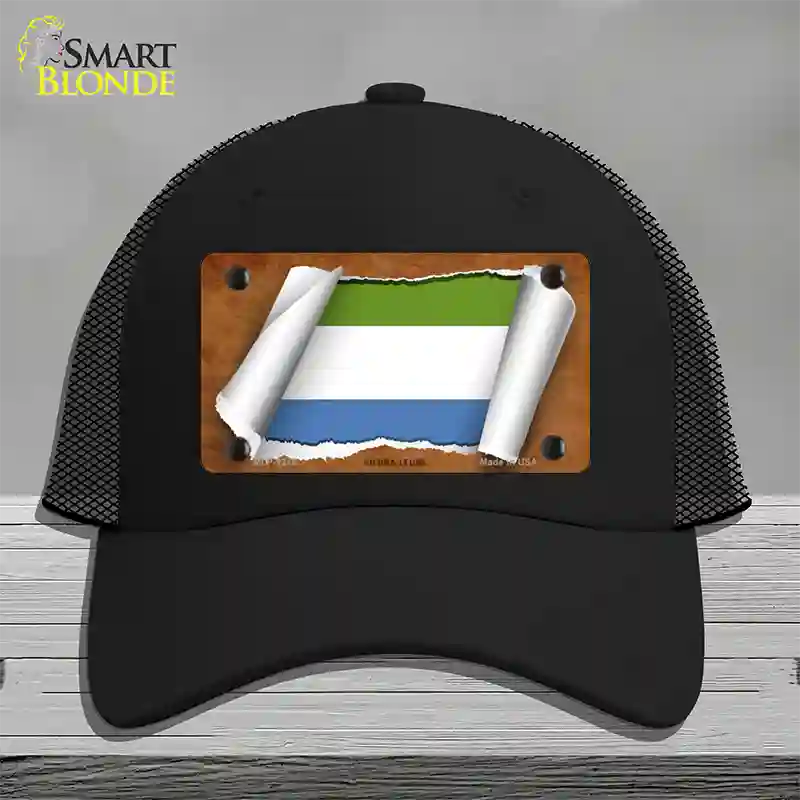 Sierra Leone Flag Scroll Novelty License Plate Hat Mesh / Black