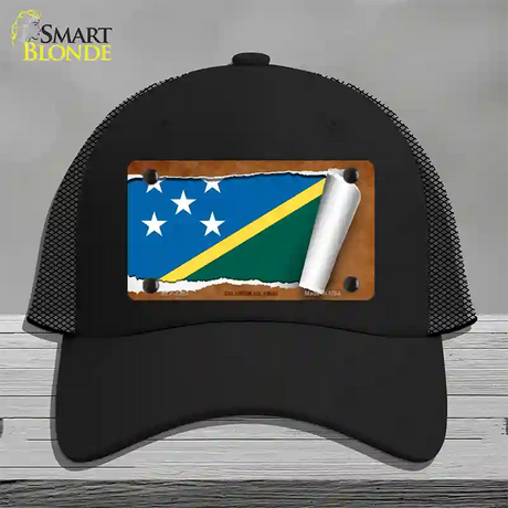 Solomon Islands Flag Scroll Novelty License Plate Hat Mesh / Black