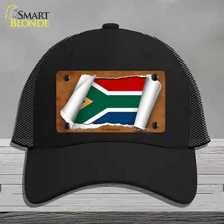 South Africa Flag Scroll Novelty License Plate Hat Mesh / Black