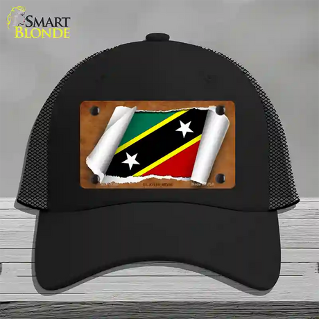 St Kitts-Nevis Flag Scroll Novelty License Plate Hat Mesh / Black