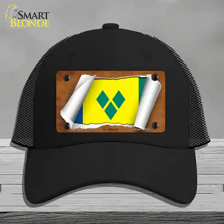 St Vincent Flag Scroll Novelty License Plate Hat Mesh / Black