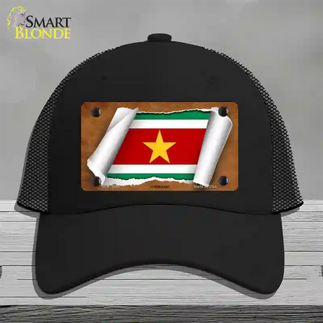 Suriname Flag Scroll Novelty License Plate Hat Mesh / Black