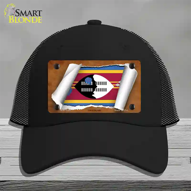 Swaziland Flag Scroll Novelty License Plate Hat Mesh / Black