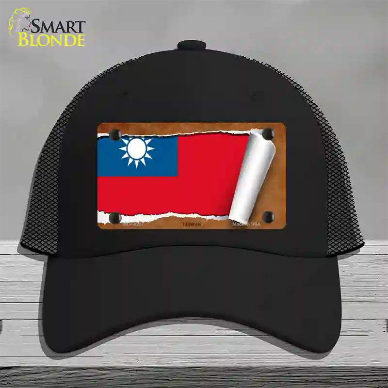 Taiwan Flag Scroll Novelty License Plate Hat Mesh / Black