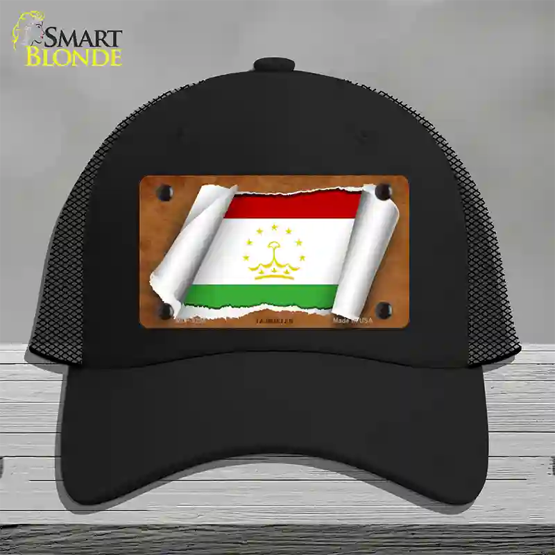 Tajikistan Flag Scroll Novelty License Plate Hat Mesh / Black