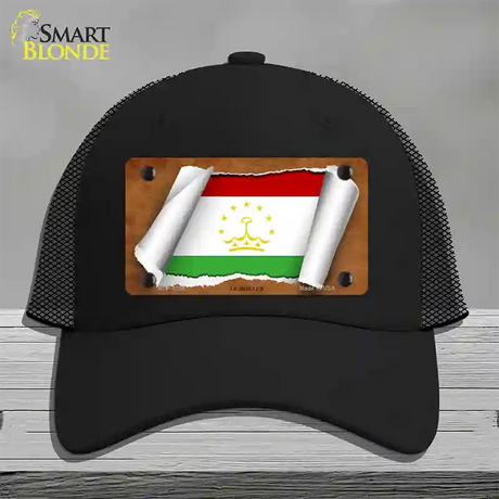 Tajikistan Flag Scroll Novelty License Plate Hat Mesh / Black