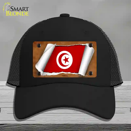 Tunisia Flag Scroll Novelty License Plate Hat Mesh / Black