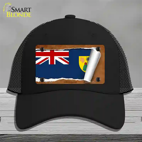 Turks & Caicos Flag Scroll Novelty License Plate Hat Mesh / Black