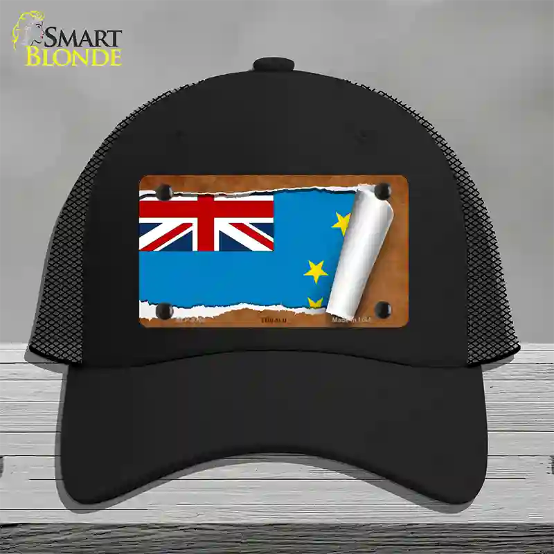 Tuvalu Flag Scroll Novelty License Plate Hat Mesh / Black