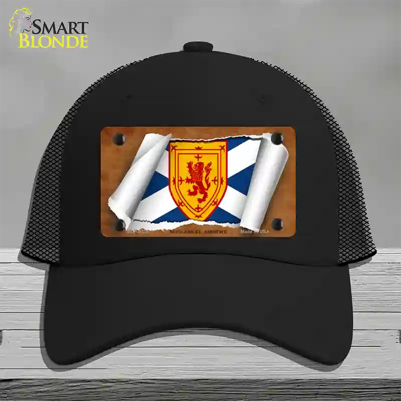 Scotland St. Andrews Flag Scroll Novelty License Plate Hat Mesh / Black