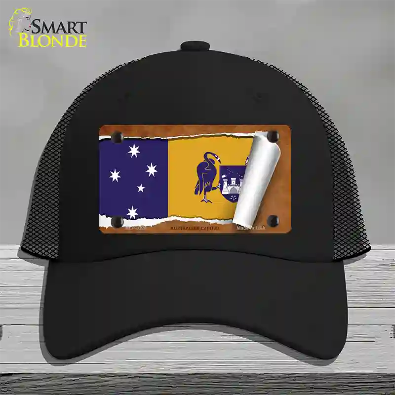 Australian Capital Flag Scroll Novelty License Plate Hat Mesh / Black