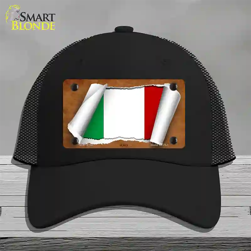 Italy Flag Scroll Novelty License Plate Hat Mesh / Black