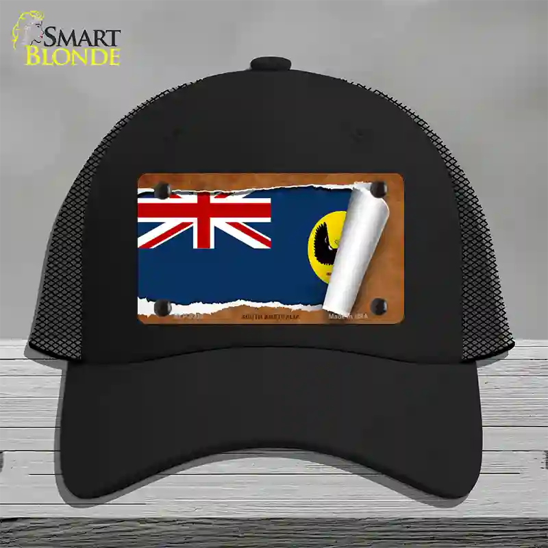 South Australia Flag Scroll Novelty License Plate Hat Mesh / Black