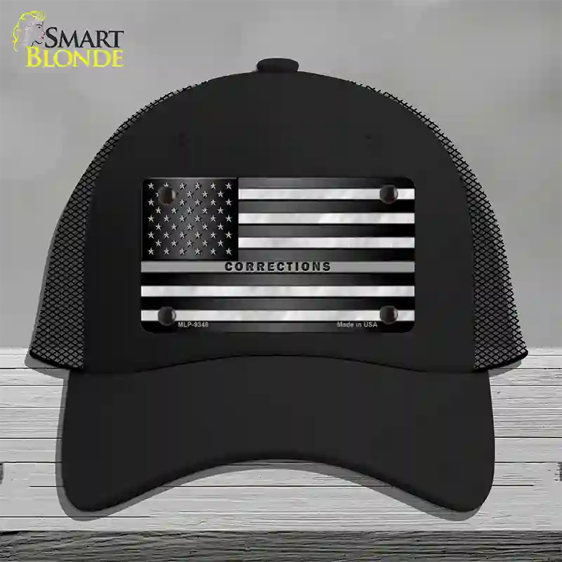 American Flag Corrections Novelty License Plate Hat Mesh / Black