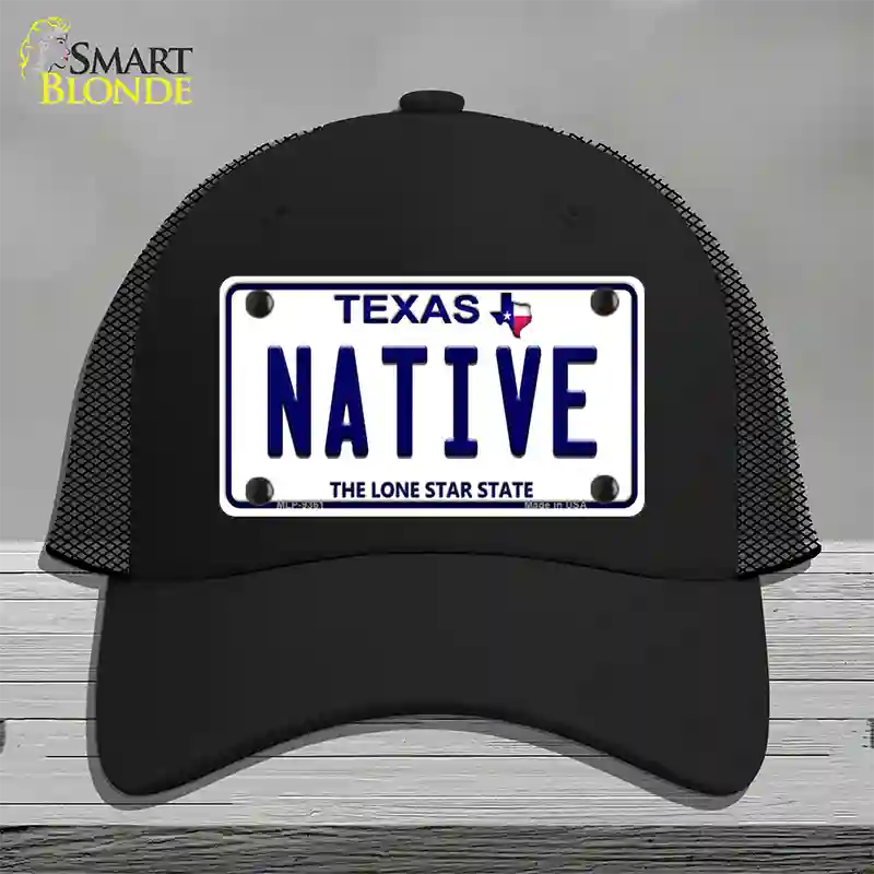 Native Texas White Novelty License Plate Hat Mesh / Black