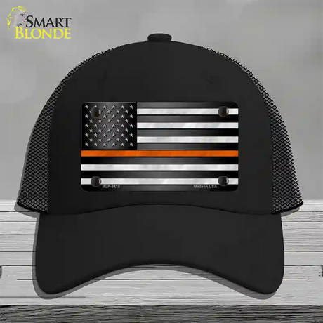 American Flag Thin Orange Line Novelty License Plate Hat Mesh / Black