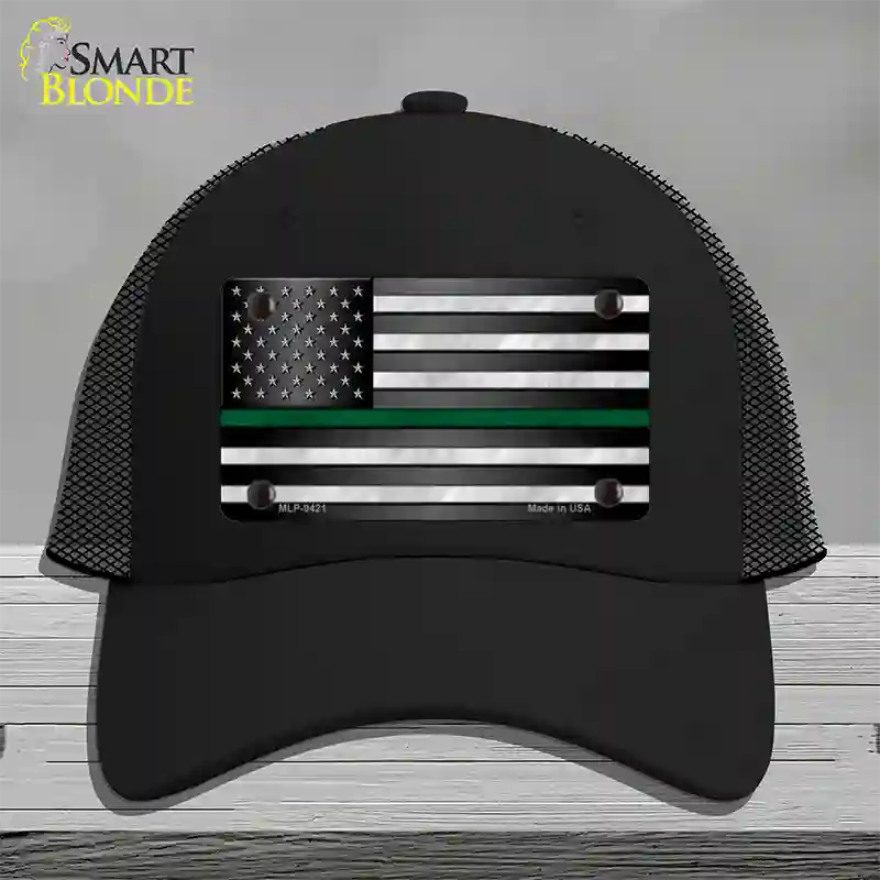 American Flag Thin Green Line Novelty License Plate Hat Mesh / Black