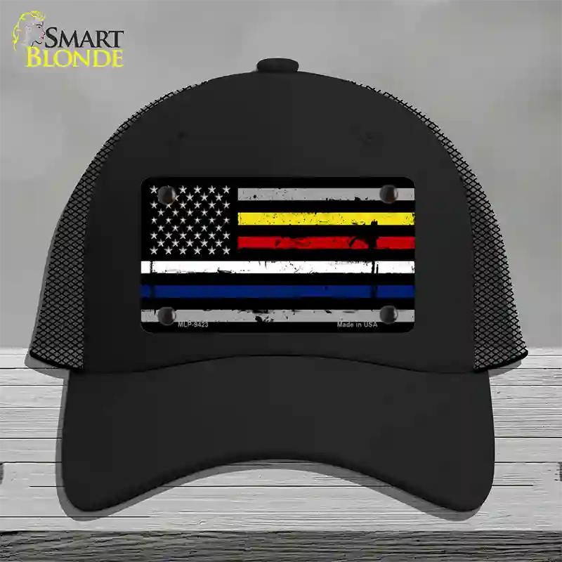 American Flag Police / Fire / EMS Novelty License Plate Hat Mesh / Black