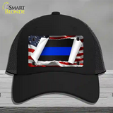 Thin Blue Line Scroll Novelty License Plate Hat Mesh / Black