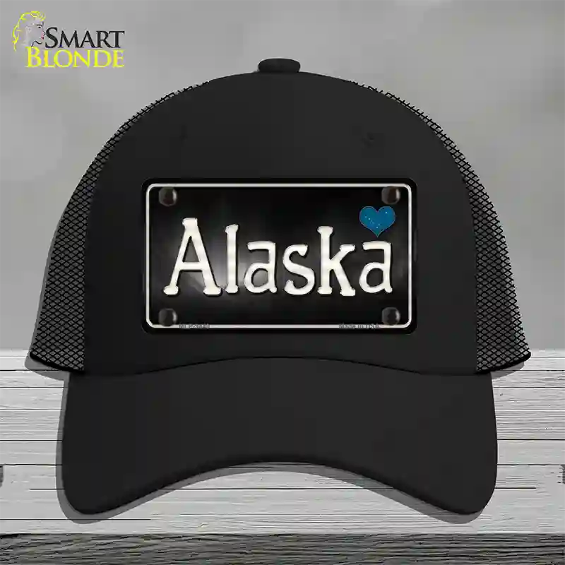 Alaska Flag Script Novelty License Plate Hat Mesh / Black