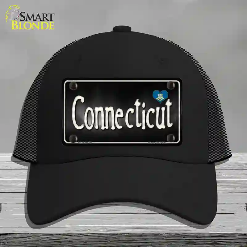 Connecticut Flag Script Novelty License Plate Hat Mesh / Black