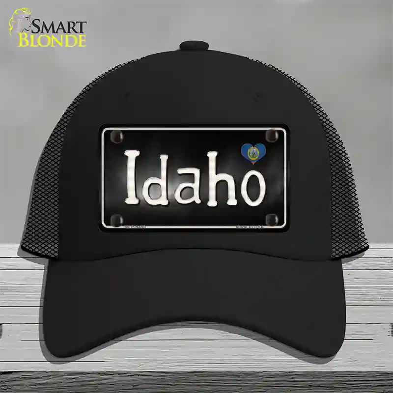 Idaho Flag Script Novelty License Plate Hat Mesh / Black