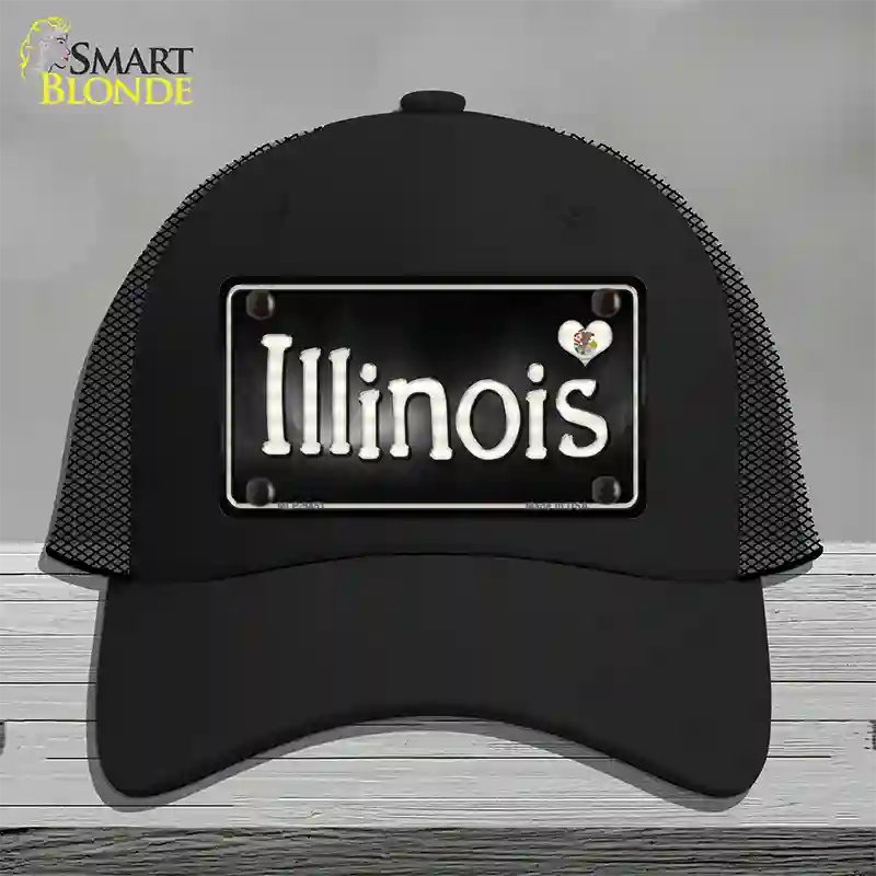 Illinois Flag Script Novelty License Plate Hat Mesh / Black