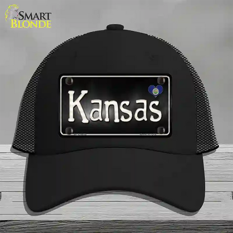 Kansas Flag Script Novelty License Plate Hat Mesh / Black