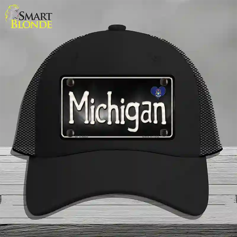 Michigan Flag Script Novelty License Plate Hat Mesh / Black