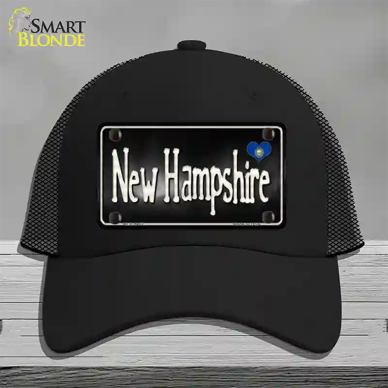 New Hampshire Flag Script Novelty License Plate Hat Mesh / Black