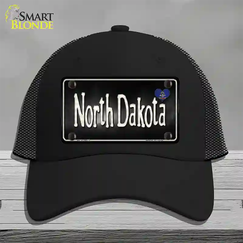 North Dakota Flag Script Novelty License Plate Hat Mesh / Black