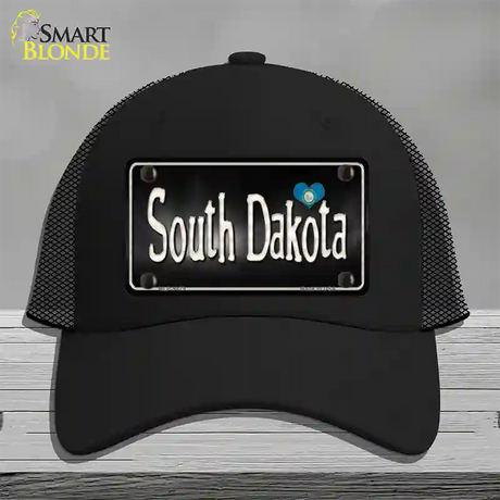 South Dakota Flag Script Novelty License Plate Hat Mesh / Black