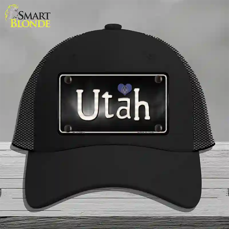 Utah Flag Script Novelty License Plate Hat Mesh / Black