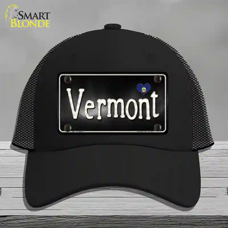 Vermont Flag Script Novelty License Plate Hat Mesh / Black