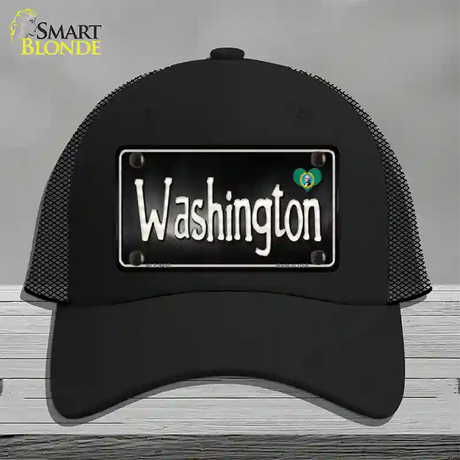 Washington Flag Script Novelty License Plate Hat Mesh / Black