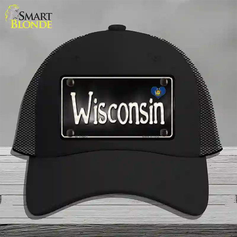 Wisconsin Flag Script Novelty License Plate Hat Mesh / Black