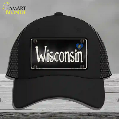 Wisconsin Flag Script Novelty License Plate Hat Mesh / Black