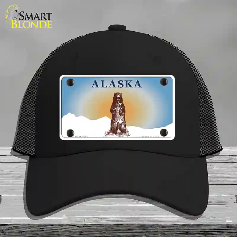 Alaska Bear Blank Novelty License Plate Hat Black Mesh